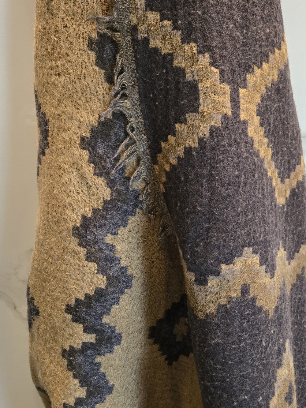 ARITZIA WOOL SCARF Two-Tone Brown Geometric Knit